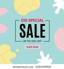 Flash Eid Special Sale Shopping Poster or banner blue background. Flash Sales banner template design for social media and website. Special Offer Flash Sale campaign or promotion.