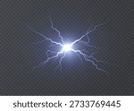 A flash of electrical lightning with a bright core and branching blue discharges, isolated against a dark background. An energy blast for game attacks and science fiction effects.