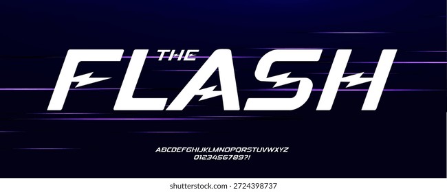 Flash Electro Font Logo Alphabet Vector Dynamic Letters Modern Typography, Electricity Typographic Design Title Text, Race Poster Headline, Type Symbol Logotype, Sans Serif Fonts. Vector Typeface.