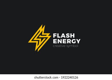 Flash Energy Lightning Bolt Logo, Looped geometric design vector template Linear Outline style. Infinite Power Battery Logotype concept icon.