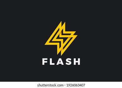 Flash Energy Logo Lightning Bolt Looped geometric design vector template Linear Outline style. Infinite Power Battery Logotype concept icon.