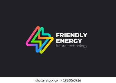 Flash Energy Logo Lightning Bolt Looped Colorful geometric design vector template Linear Outline style. Infinite Power Battery Energetic Drink Logotype concept icon.