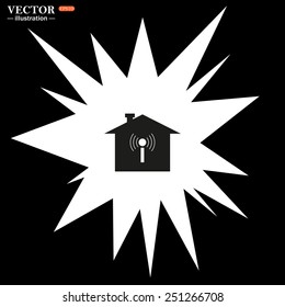 Flash, an explosion on a black background. The house is surrounded by a network wi-fi , vector illustration, EPS 10