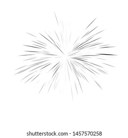 A flash of fireworks. Sun burst, star burst sunshine. Radiating from the center of thin beams, lines. Vector illustration.  Design element for logo, signs. Dynamic style. Abstract explosion