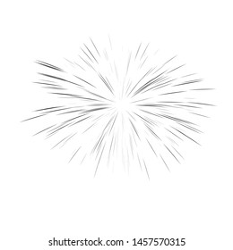 A flash of fireworks. Sun burst, star burst sunshine. Radiating from the center of thin beams, lines. Vector illustration.  Design element for logo, signs. Dynamic style. Abstract explosion