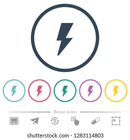 Flash flat color icons in round outlines. 6 bonus icons included.