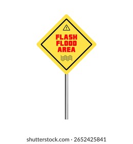 Señal de advertencia del área de inundación del flash, señal amarilla de la calle y de la carretera de la precaución para la inundación.