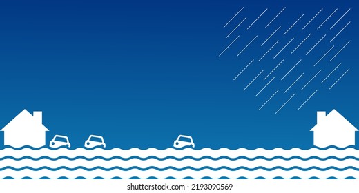 Flash Flood Banner, Copy Space Area, Free Space Area. Suitable For Banner, Web Background, Editable. Vector Illustration. With Flood, Car And House Illustration.