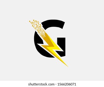 Flash G Letter Logo Icon, Electrical Bolt With Circuit Line Shape and Initial G Letter Logo Design.