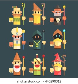 Flash Game Magician Set Of Flat Primitive Stylized Graphic Design Vector Icons Isolated On Dark Background