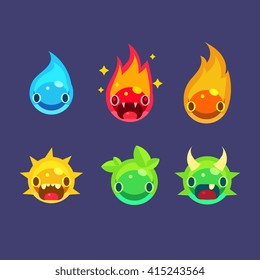 Flash Game Power Elements  Simple Flat Vector Design In Colorful Childish Style Isolated Icon Set