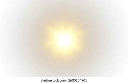 A flash of golden light, soft rays. Light yellow light blur effect. Bright light effect on a dark background with rays and highlights PNG. Vector.