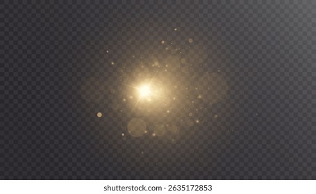 A flash of golden sparkling light with glowing particles and soft bokeh on a black background. Light effect for festive effects, magical glow or elegant overlays for celebrations.