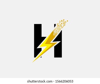 Flash H Letter Logo Icon, Electrical Bolt With Circuit Line Shape and Initial H Letter Logo Design.