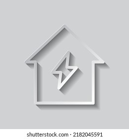 Flash, house simple icon vector. Flat design. Paper style with shadow. Gray background.ai