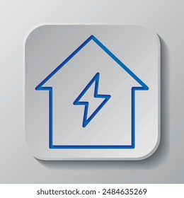 Flash, house simple icon vector. Flat design. Paper cut design. Cutted blue symbol with shadow. Gray badge button, gray background.ai