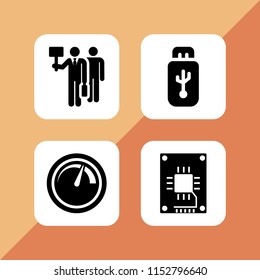 flash icon. 4 flash set with speed, ssd, usb and strike vector icons for web and mobile app