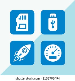 flash icon. 4 flash set with speed, usb and memory card vector icons for web and mobile app