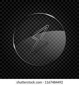 flash icon. Icon in circle glass bubble on dark transparent grid. Glass style