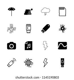 Flash icon. collection of 16 flash filled and outline icons such as usb drive, camera, studio umbrella, dynamite, electricity. editable flash icons for web and mobile.
