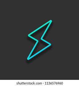 flash icon. Colorful logo concept with soft shadow on dark background. Icon color of azure ocean