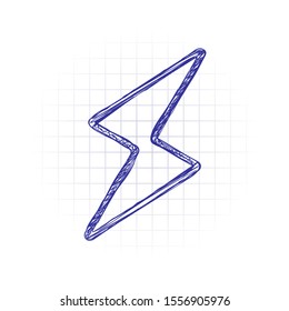 flash icon. Hand drawn sketched picture with scribble fill. Blue ink. Doodle on white background