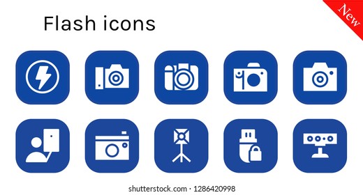  flash icon set. 10 filled flash icons. Simple modern icons about  - Flash, Camera, Photo camera, Selfie, Spotlight, Pendrive