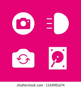 flash icon set with hard disk, light and photo camera vector icons for web and graphic design
