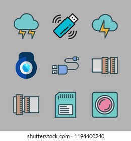 flash icon set. vector set about thunder, usb, pendrive and memory card icons set.