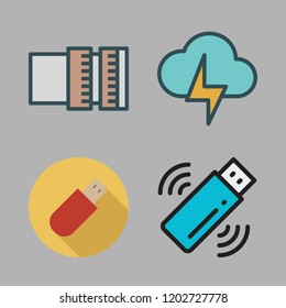 flash icon set. vector set about lens, pendrive and light bolt icons set.