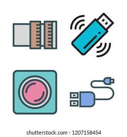 flash icon set. vector set about usb, lens and pendrive icons set.
