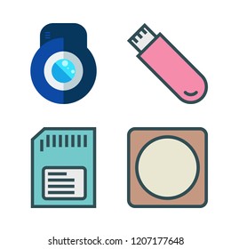 flash icon set. vector set about lens, pendrive and memory card icons set.