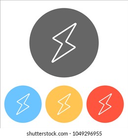 flash icon. Set of white icons on colored circles