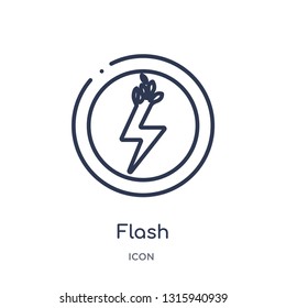 flash icon from technology outline collection. Thin line flash icon isolated on white background.