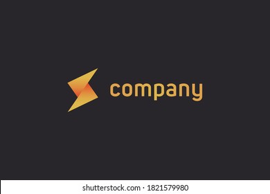 Flash Icon Thunder Bolt Initial Letter S Electricity Logo. Yellow and Red Geometric Shape Origami Style isolated on Black Background. Flat Vector Logo Design Template Element.