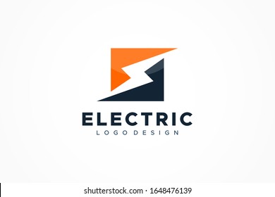 Flash Icon Thunder Bolt Square Letter S Electricity Logo. Flat Vector Logo Design Template Element