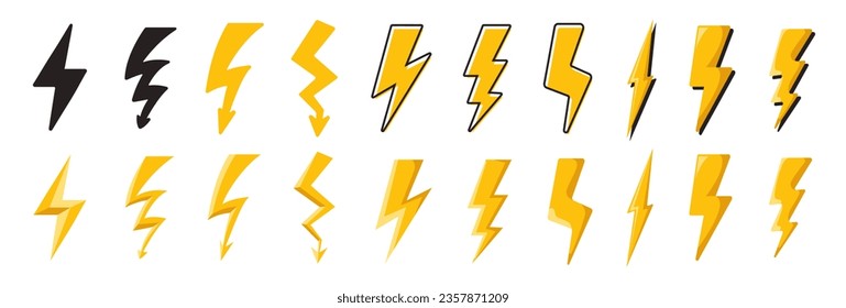 Flash icons collection. Bolt lightning flash icons. Different flash icon symbol set. Vector illustration