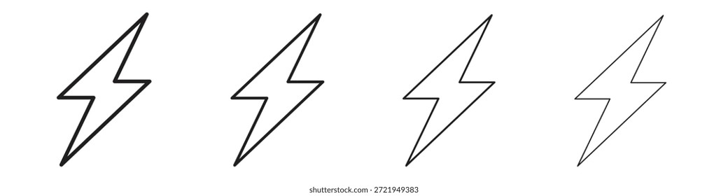 Blitzsymbole umreißen das schwarze Vektordesign. Linie mit editierbarem Strich.