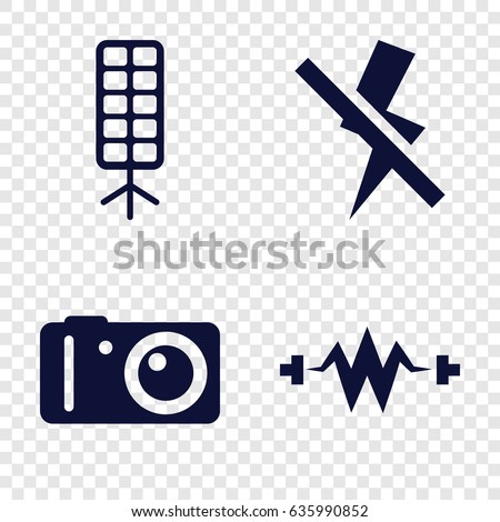 Flash icons set. set of 4 flash filled icons such as camera, soft box, no flash