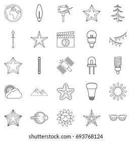 Flash icons set. Outline set of 25 flash vector icons for web isolated on white background