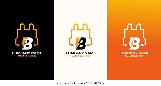 Flash initial letter B Logo Icon Template. Illustration vector graphic. Design concept Electrical Bolt and electric plugs With letter symbol. Perfect for corporate, more technology brand identity