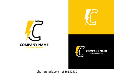 Flash initial letter C Logo Icon Template. Illustration vector graphic. Design concept Electrical Bolt With letter  symbol. Perfect for corporate, technology, initial , more technology brand identity