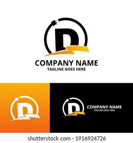 Flash Initial Letter D Logo Icon Template. Illustration Vector Graphic. Design Concept Electrical Bolt And Electric Plugs With Letter Symbol. Perfect For Corporate, More Technology Brand Identity