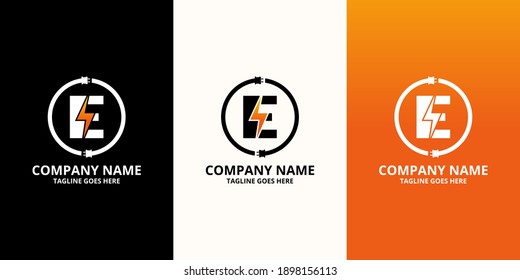 Flash initial letter E Logo Icon Template. Illustration vector graphic. Design concept Electrical Bolt and electric plugs With letter symbol. Perfect for corporate, more technology brand identity