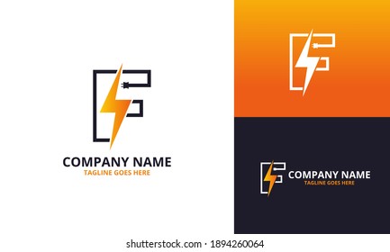 Letra inicial Flash F Plantilla de icono de logotipo. Gráfico vectorial de ilustración. Concepto de diseño Perno eléctrico y enchufes eléctricos Con símbolo de letra. Perfecto para una identidad de marca corporativa más tecnológica