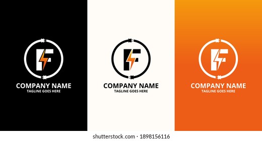 Letra inicial Flash F Plantilla de icono de logotipo. Gráfico vectorial de ilustración. Concepto de diseño Perno eléctrico y enchufes eléctricos Con símbolo de letra. Perfecto para una identidad de marca corporativa más tecnológica