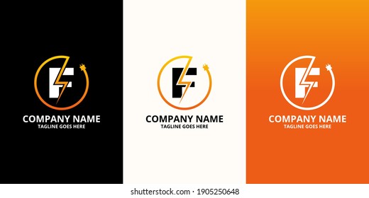Flash initial letter F Logo Icon Template. Illustration vector graphic. Design concept Electrical Bolt and electric plugs With letter symbol. Perfect for corporate, more technology brand identity