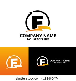 Letra inicial Flash F Plantilla de icono de logotipo. Gráfico vectorial de ilustración. Concepto de diseño Perno eléctrico y enchufes eléctricos Con símbolo de letra. Perfecto para una identidad de marca corporativa más tecnológica