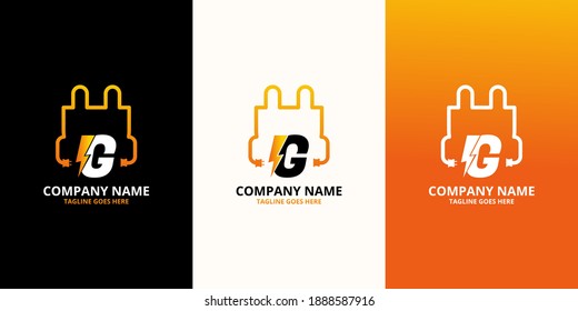 Flash initial letter G Logo Icon Template. Illustration vector graphic. Design concept Electrical Bolt and electric plugs With letter symbol. Perfect for corporate, more technology brand identity