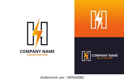 Plantilla de icono del logotipo H de la letra inicial Flash. Gráfico vectorial de ilustración. Concepto de diseño Perno eléctrico y enchufes eléctricos Con símbolo de letra. Perfecto para una identidad de marca corporativa más tecnológica